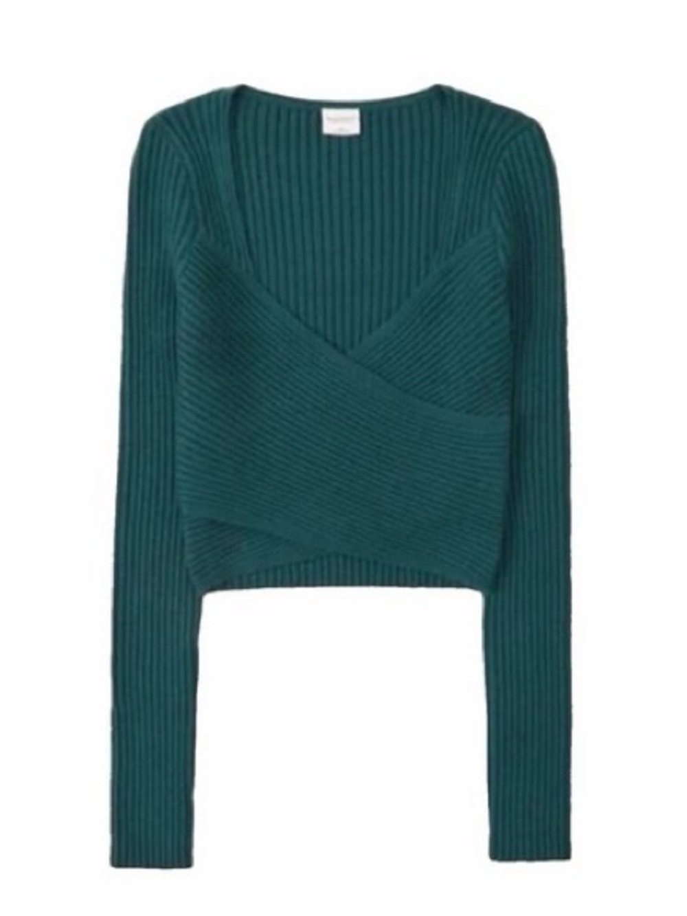 Abercrombie LuxeLoft Slim Wrap crop Sweater in forest emerald dark like new med